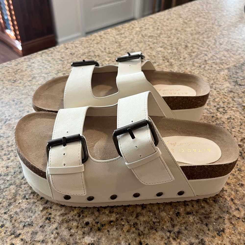 Altar’d State White Platform Sandals with Buckles